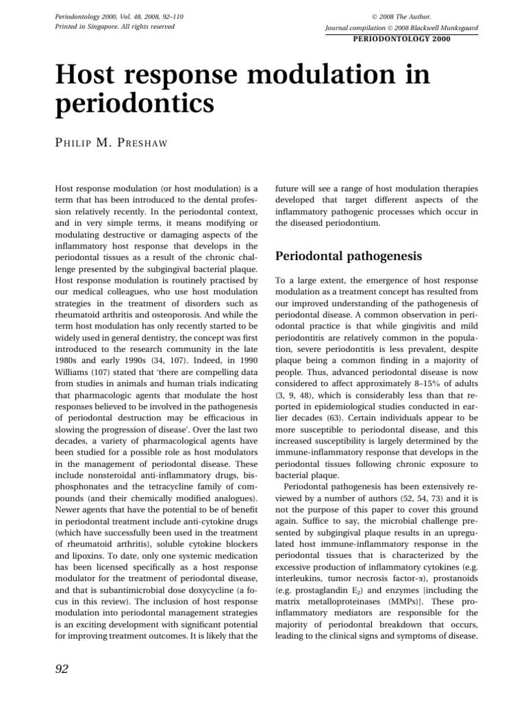 Host Response Modulation in Periodontics | PDF | Periodontology ...