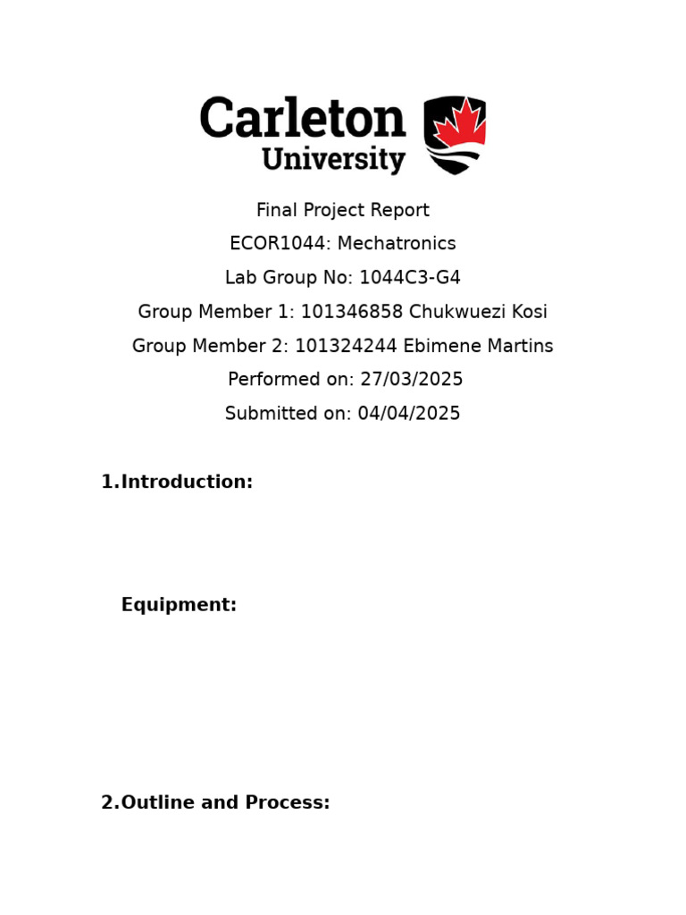 ECOR1044 Mechatronics Project Report | PDF
