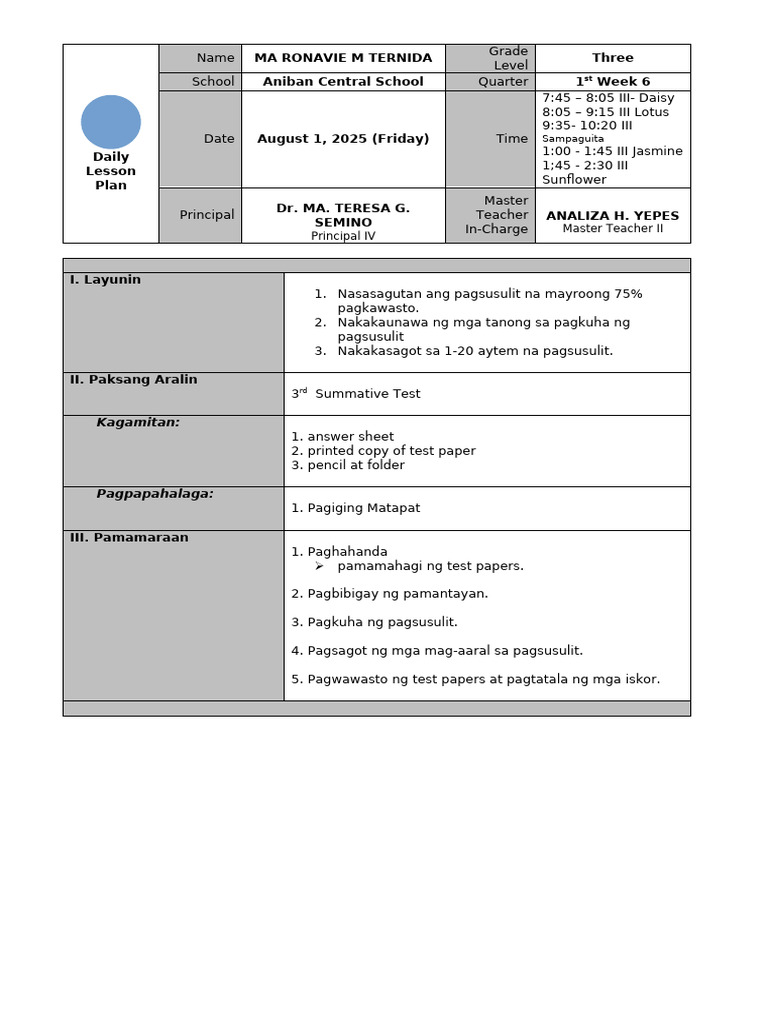 Test Lesson Plan | PDF
