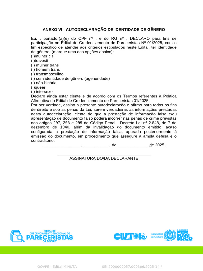 Autodeclaração de Identidade de Gênero | PDF