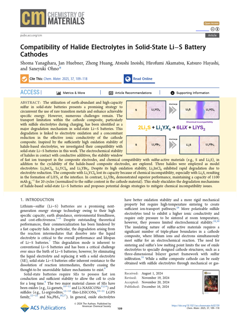 Halide Electrolytes in Solid State Li S Battery Cathodes | PDF ...