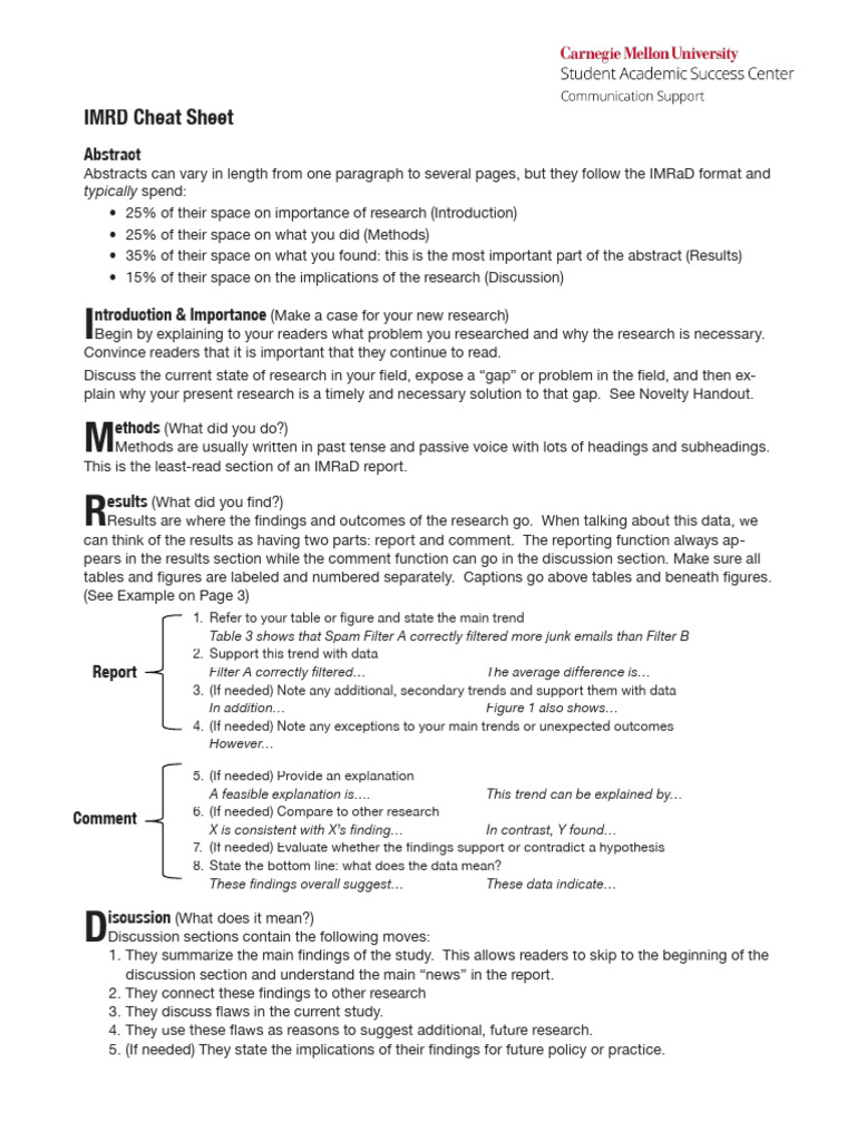 IMRD Format Cheat Sheet Guide | PDF | Abstract (Summary) | Academic ...