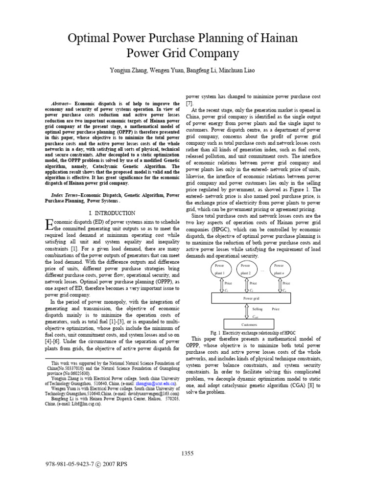 Economic Dispatch Optimization Model | PDF