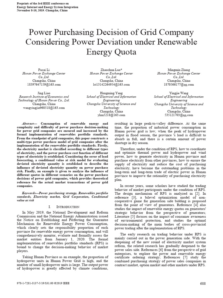 Power Purchasing Decision of Grid Company Considering Power Deviation ...