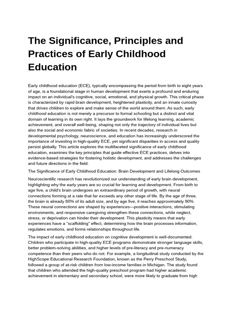 Importance of Early Childhood Education | PDF | Early Childhood ...