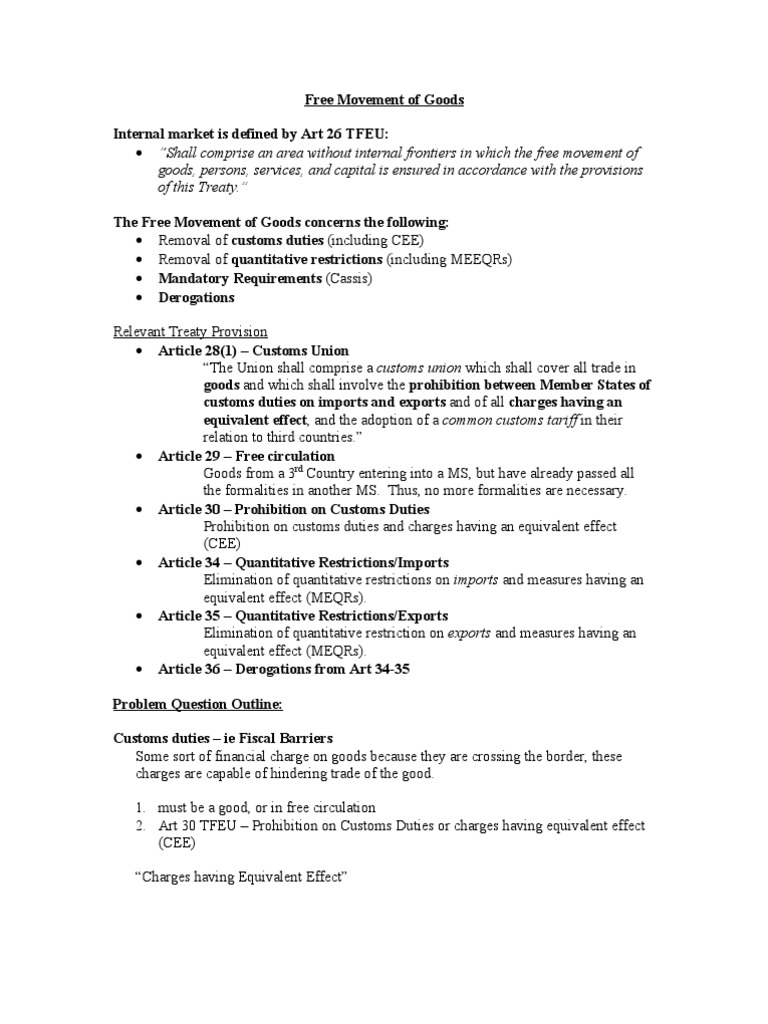 Free Movement of Goods in EU Law | PDF | Customs | Taxes