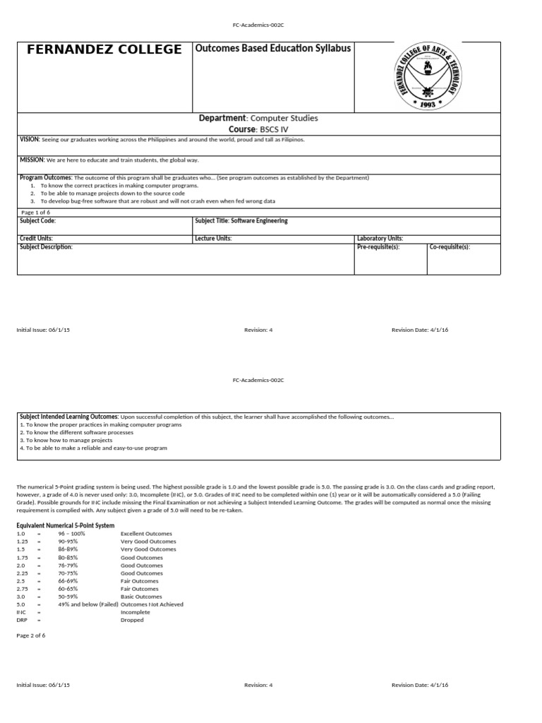 Software Engineering Syllabus Overview | PDF | Educational Assessment ...