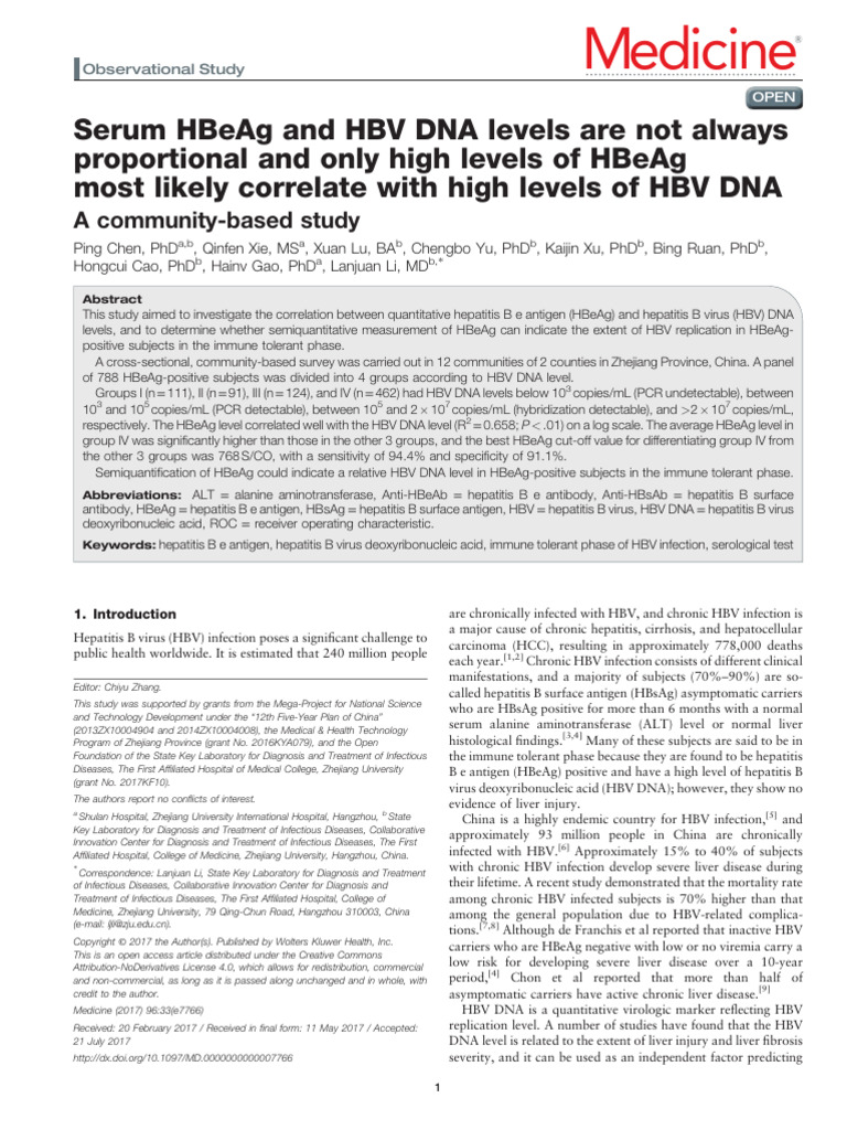 HBeAg and HBV DNA Correlation Study | PDF | Hepatitis B | Hepatitis