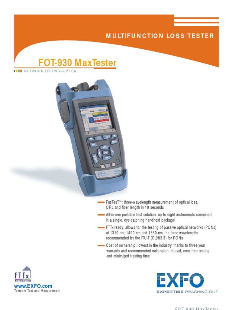 Exfo Fot-930 Max Tester Spec Sheet | PDF | Fiber To The X | Duplex ...