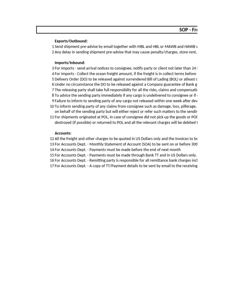 Frontline Logistics SOP Overview | PDF | Cargo | Supply Chain Management