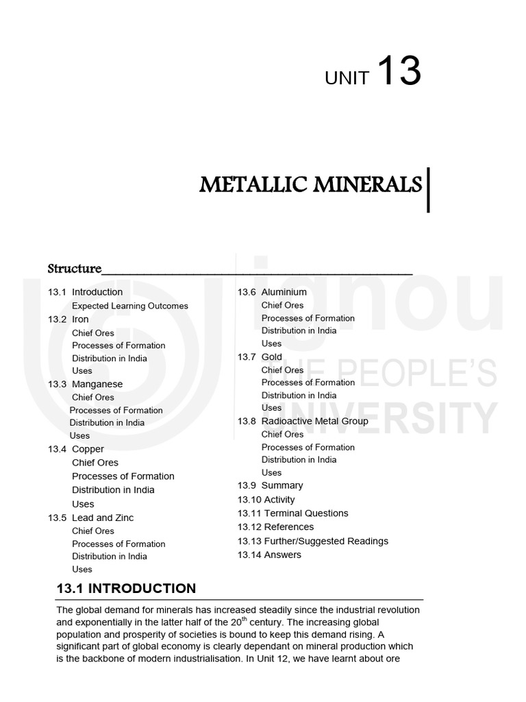 Metallic Minerals: Ores and Uses in India | PDF | Ore | Iron
