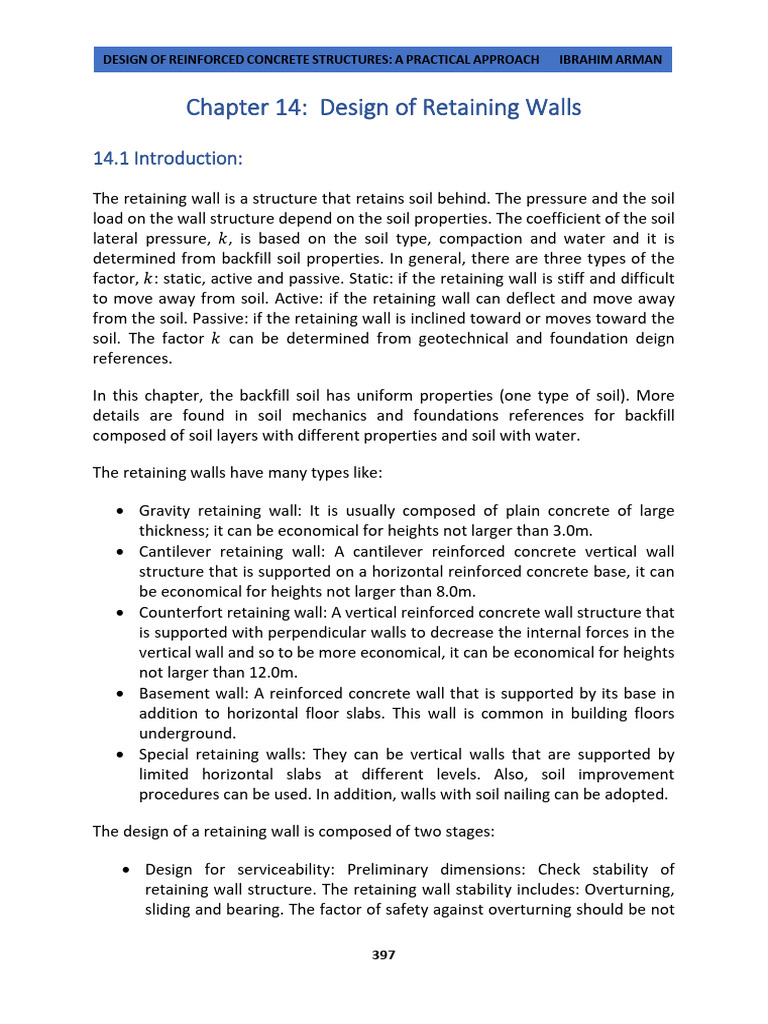 Chapter 14: Design of Retaining Walls | PDF | Building Technology ...