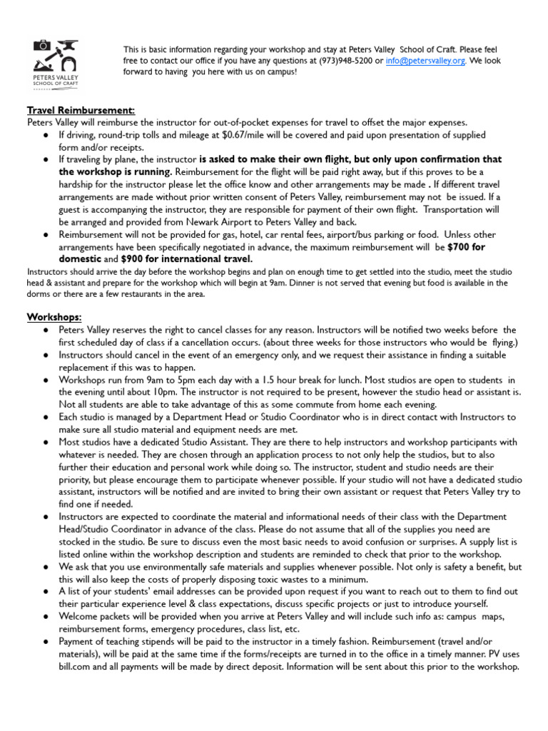 Instructor Workshop Guidelines at Peters Valley | PDF