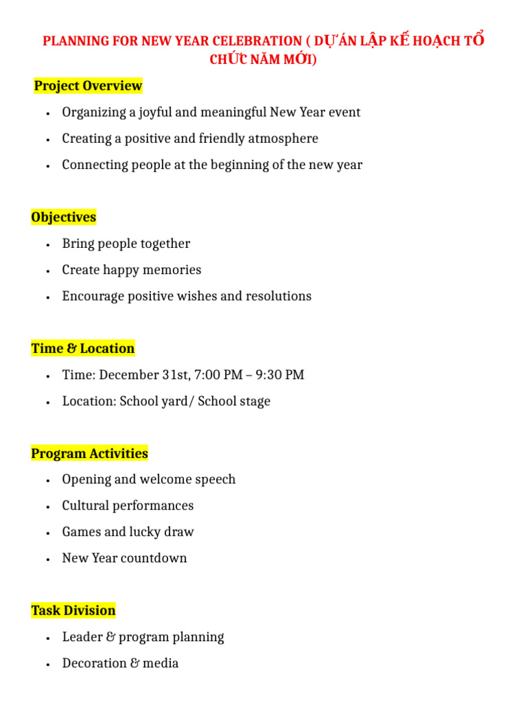 Planning for New Year Celebration | PDF