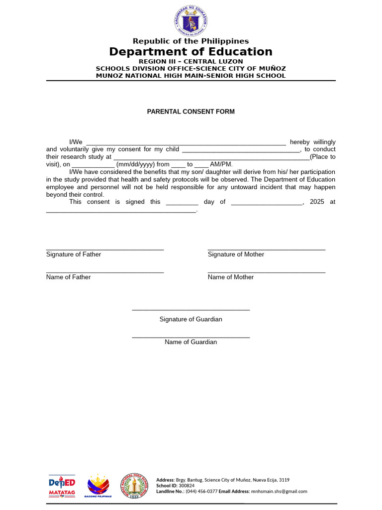 Parental Consent Form for Research Study | PDF