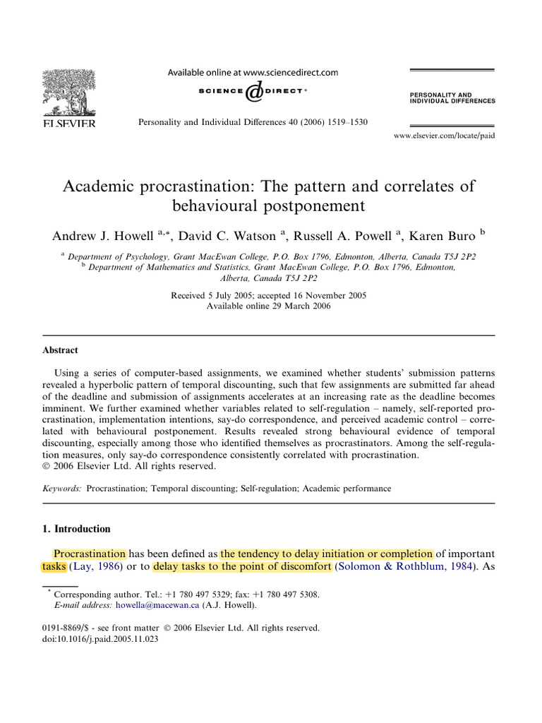 Understanding Academic Procrastination Patterns | PDF | Procrastination ...
