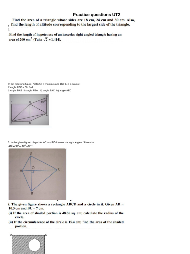 Rhombus and Square Angle Problems | PDF