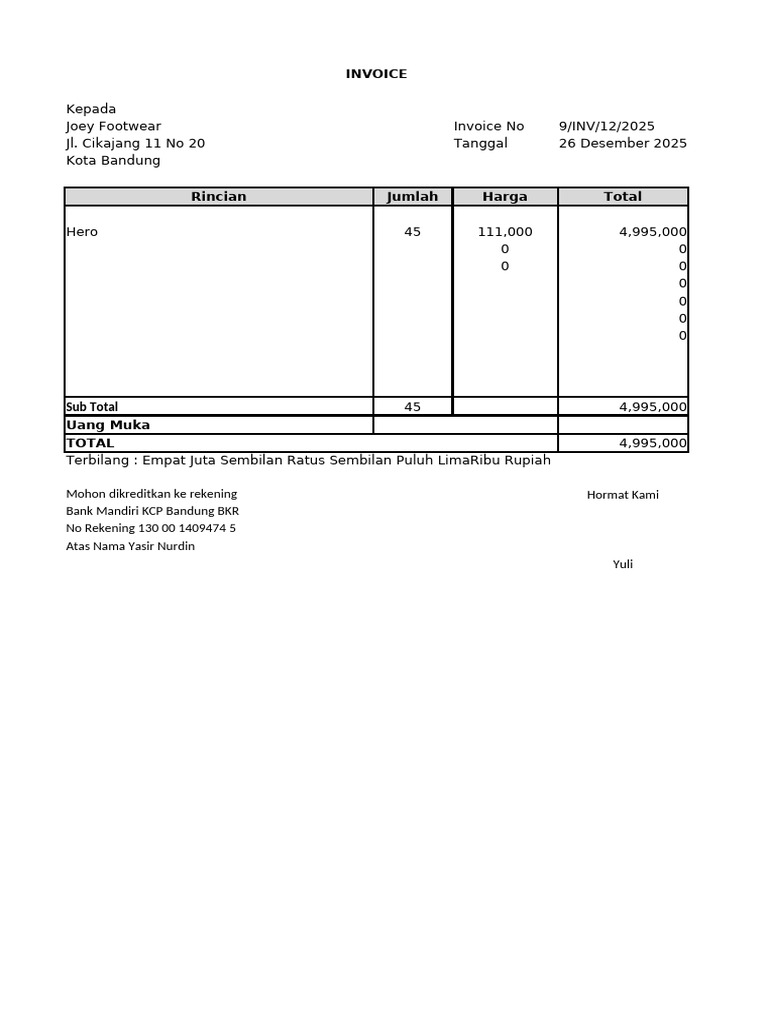 Invoice Pembelian Joey Footwear 2025 | PDF