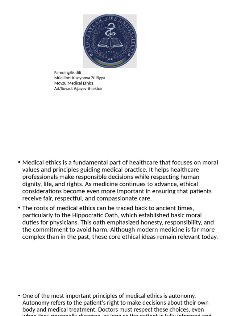 Medical Ethics in Healthcare Explained | PDF | Medical Ethics | Autonomy