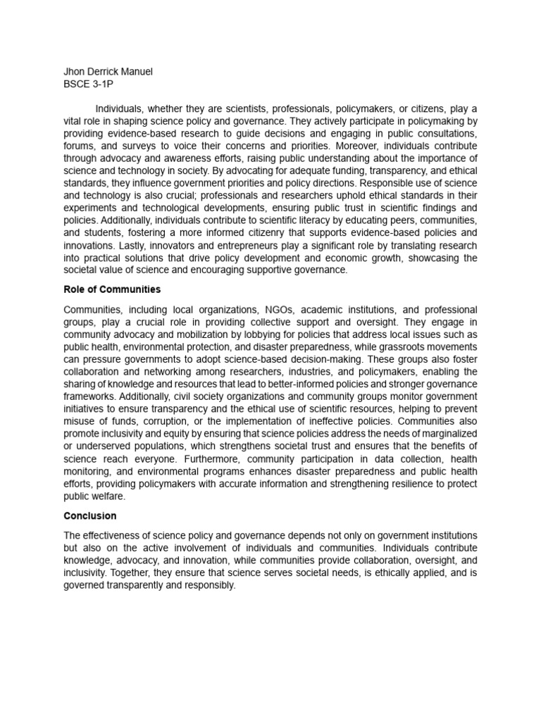 Role of Individuals in Science Policy | PDF | Governance | Policy