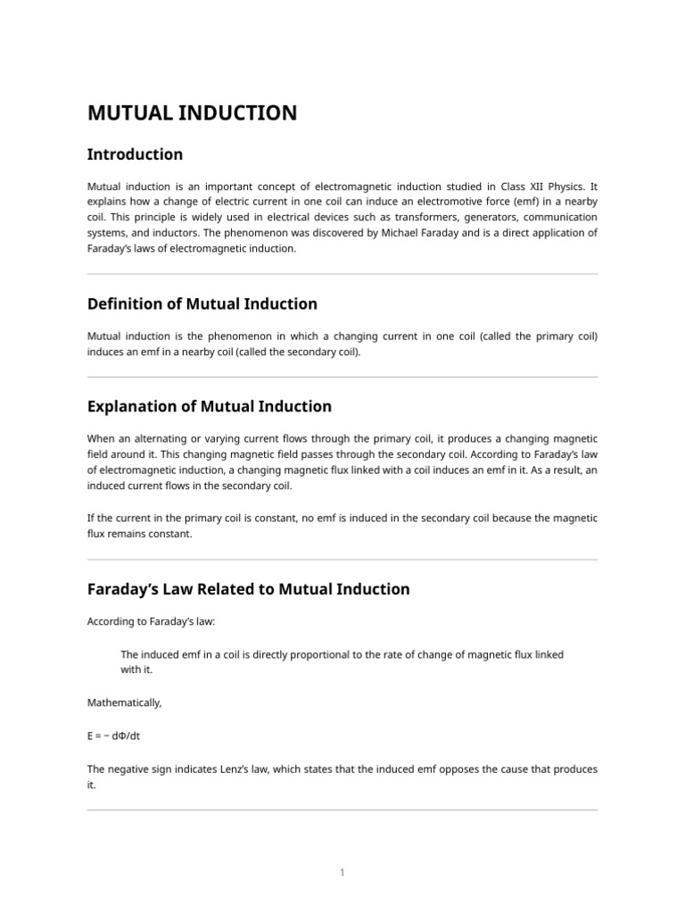 Understanding Mutual Induction in Physics | PDF | Electromagnetic ...