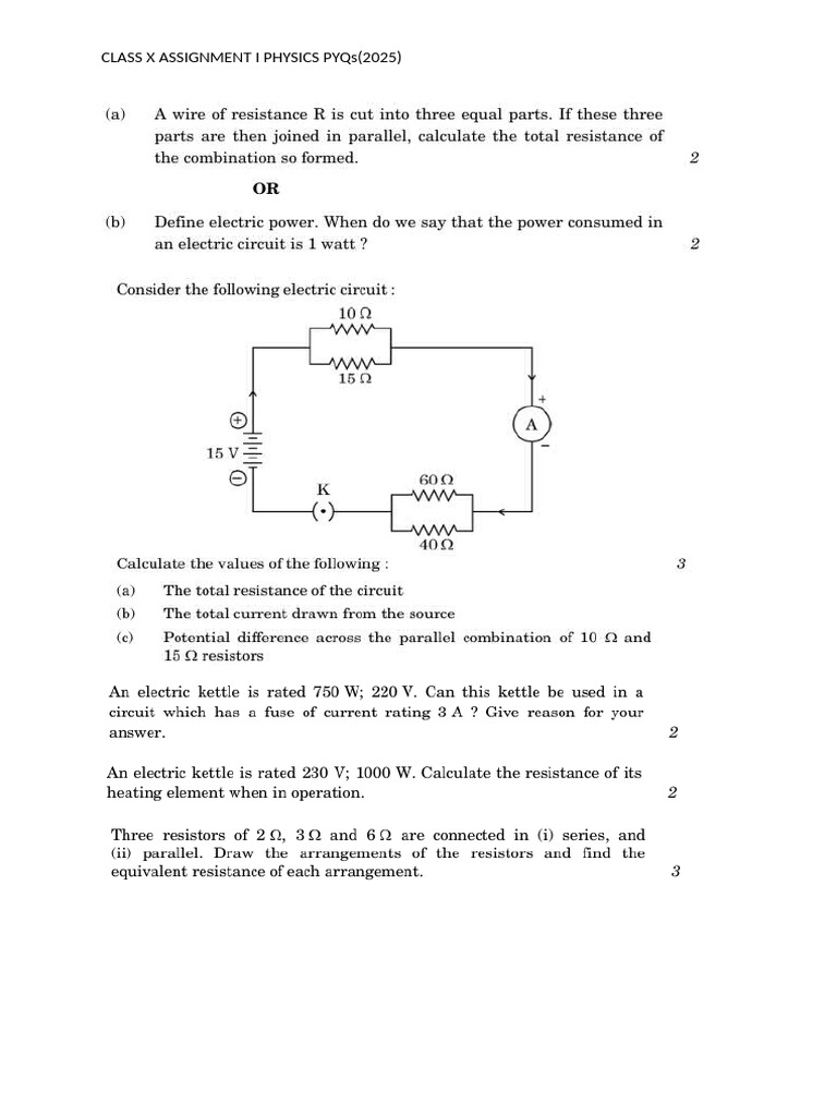 Class X Physics PYQs 2025 | PDF