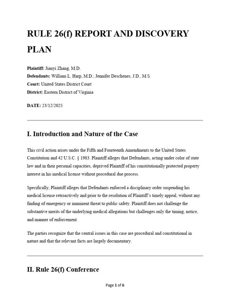 Rule 26(f) Report: Due Process Case | PDF | Discovery (Law) | Legal Remedy