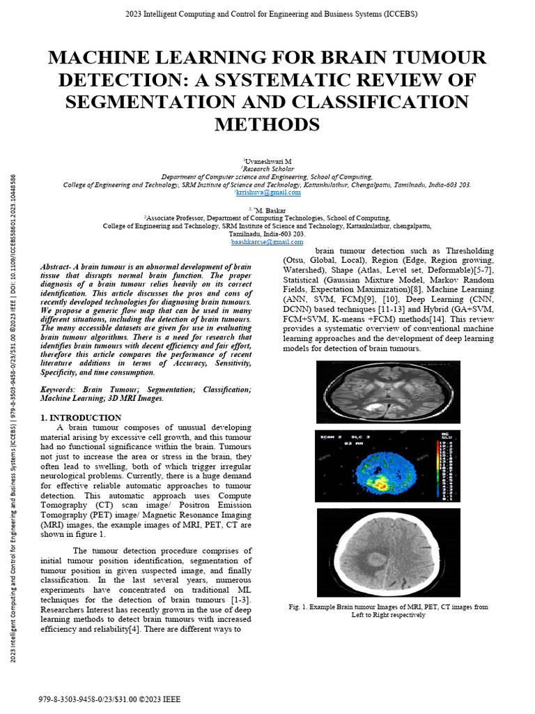 Machine Learning for Brain Tumour Detection a Systematic Review of ...