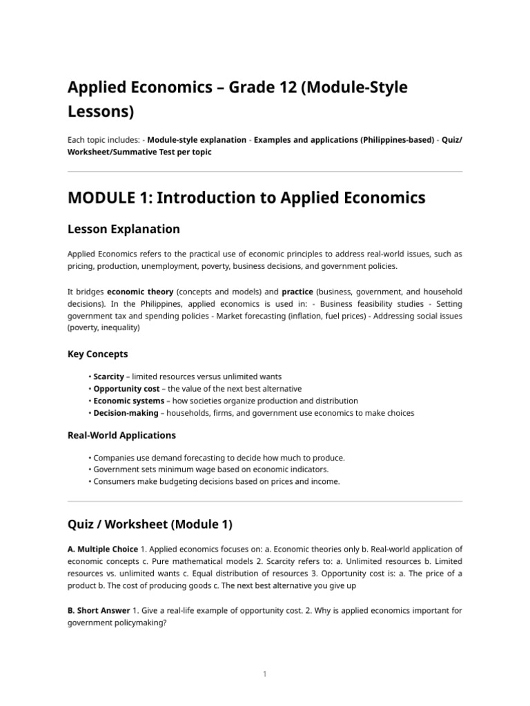 Applied Econ Modules Grade12 | PDF | Elasticity (Economics) | Economics