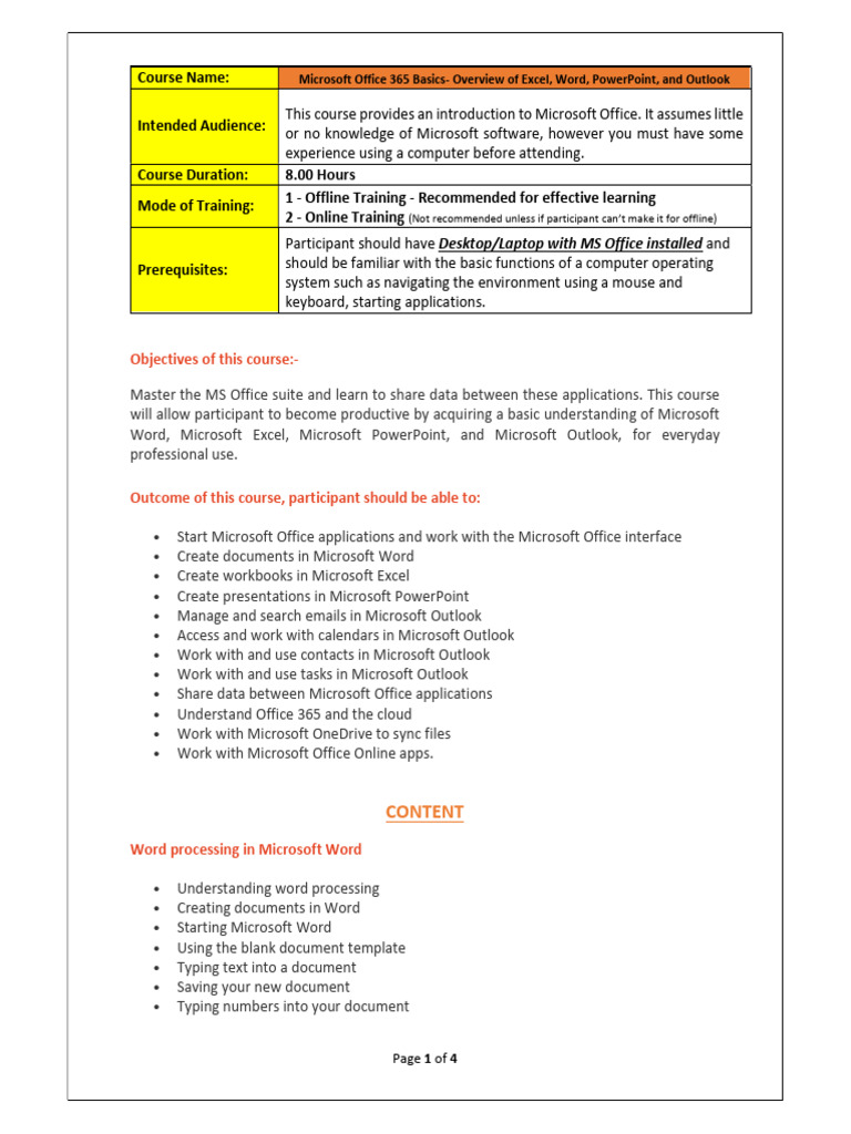 Microsoft Office 365 Basics Course Guide | PDF | Microsoft Office ...