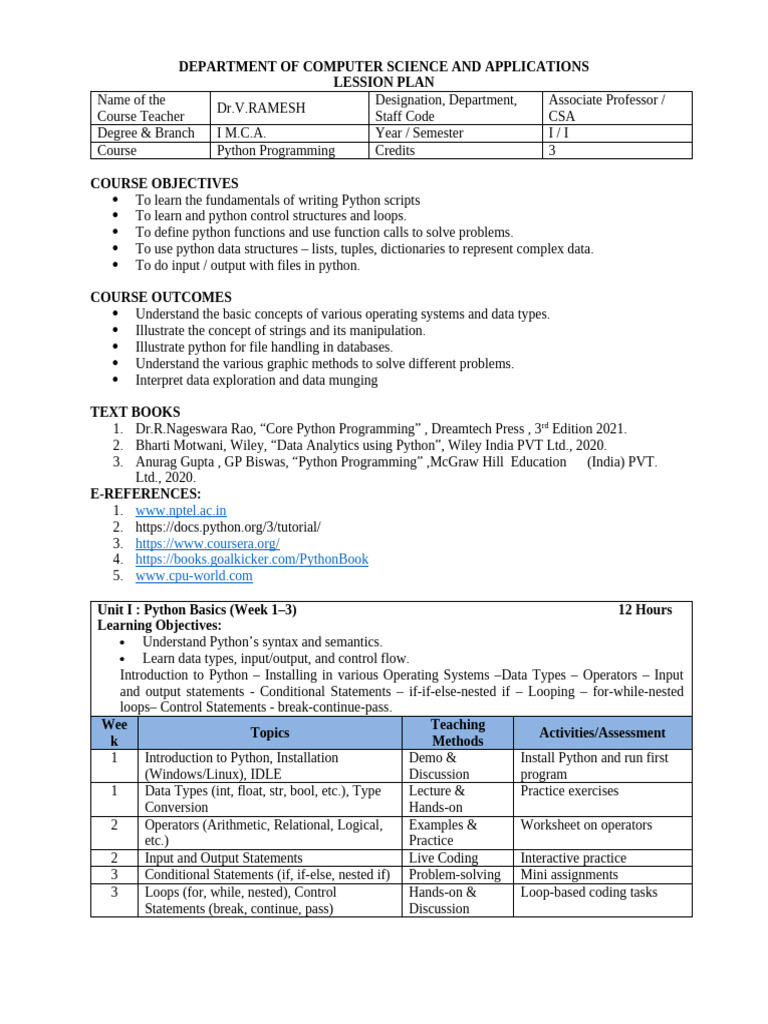 Python Programming Course Overview | PDF | Python (Programming Language ...