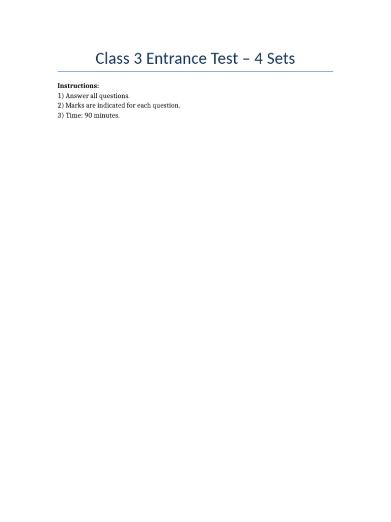 Class 3 Entrance Test Question Sets | PDF