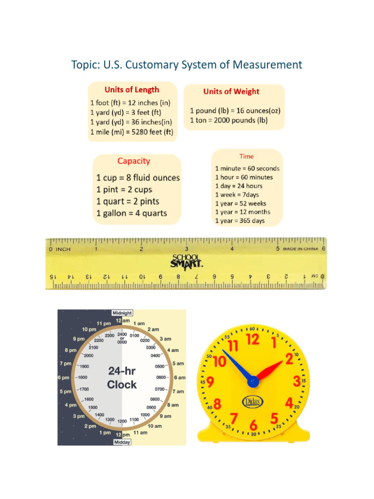2.3 2.4 and 2.5 Math Topic U.S. Customary System of Measurement | PDF ...