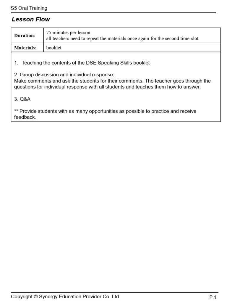 S5 Oral Training - TC | PDF