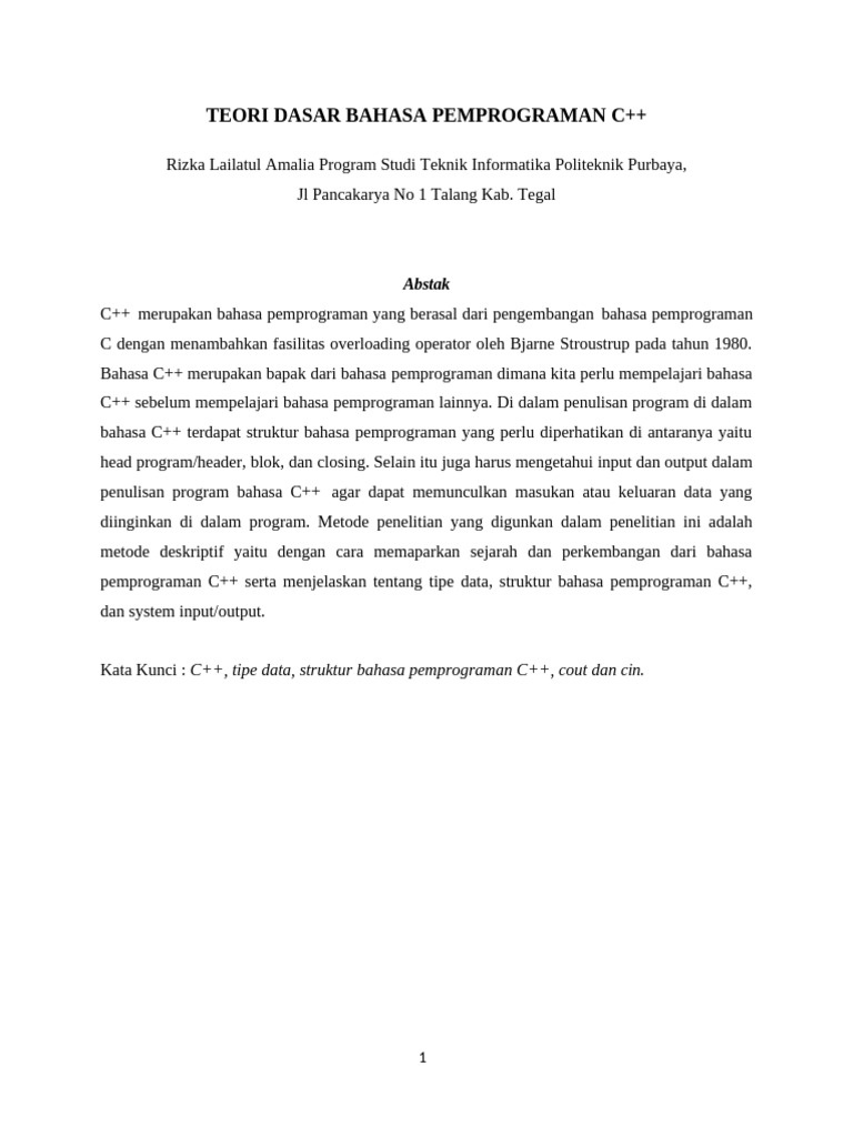 Teori Dasar Pemrograman C++ | PDF