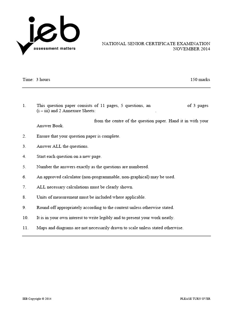 2014 National Senior Certificate Math Exam | PDF
