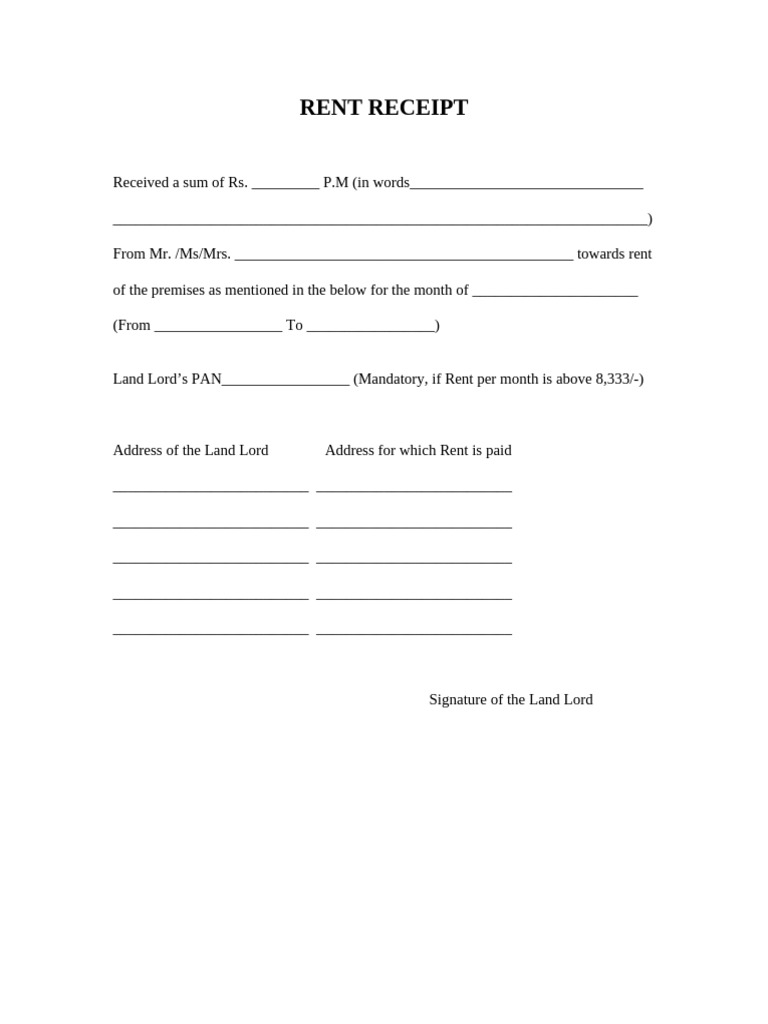 Rent Receipt Template for Landlords | PDF