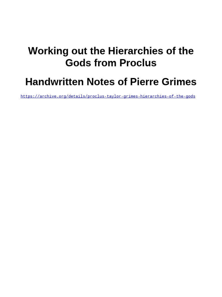 Proclus Taylor Grimes Hierarchies of the Gods | PDF