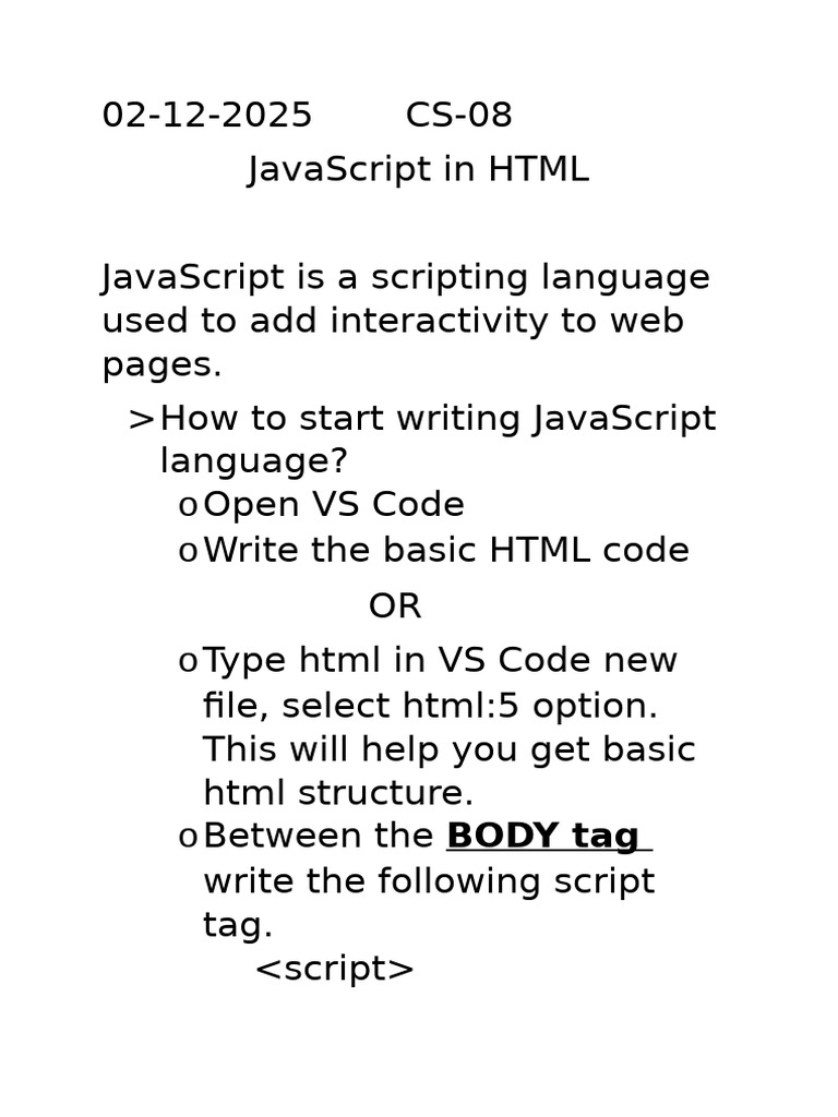 JavaScript Basics for HTML Integration | PDF