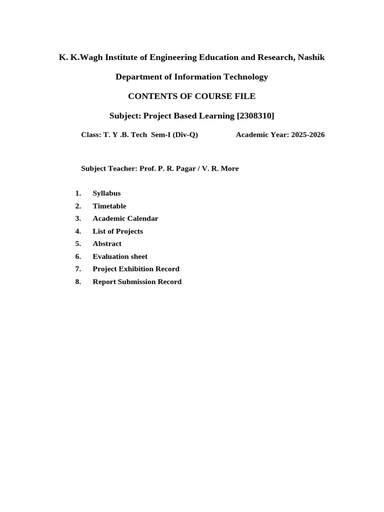 Project-Based Learning Course File | PDF