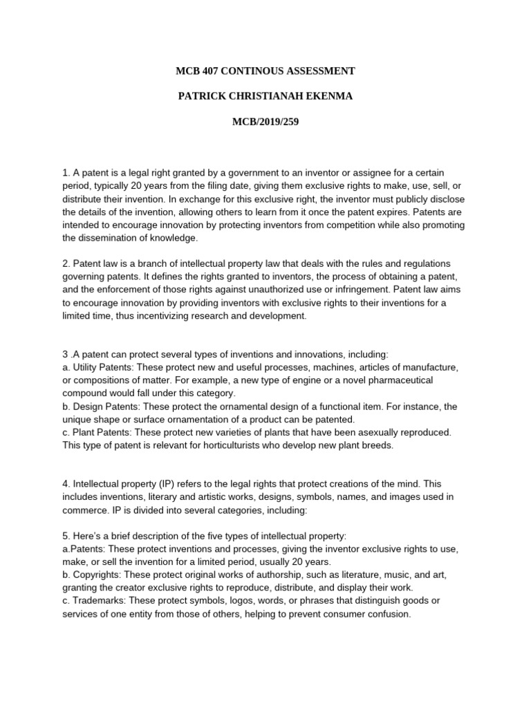 Patrick Christianah Ekenma | PDF | Patent | Intellectual Property