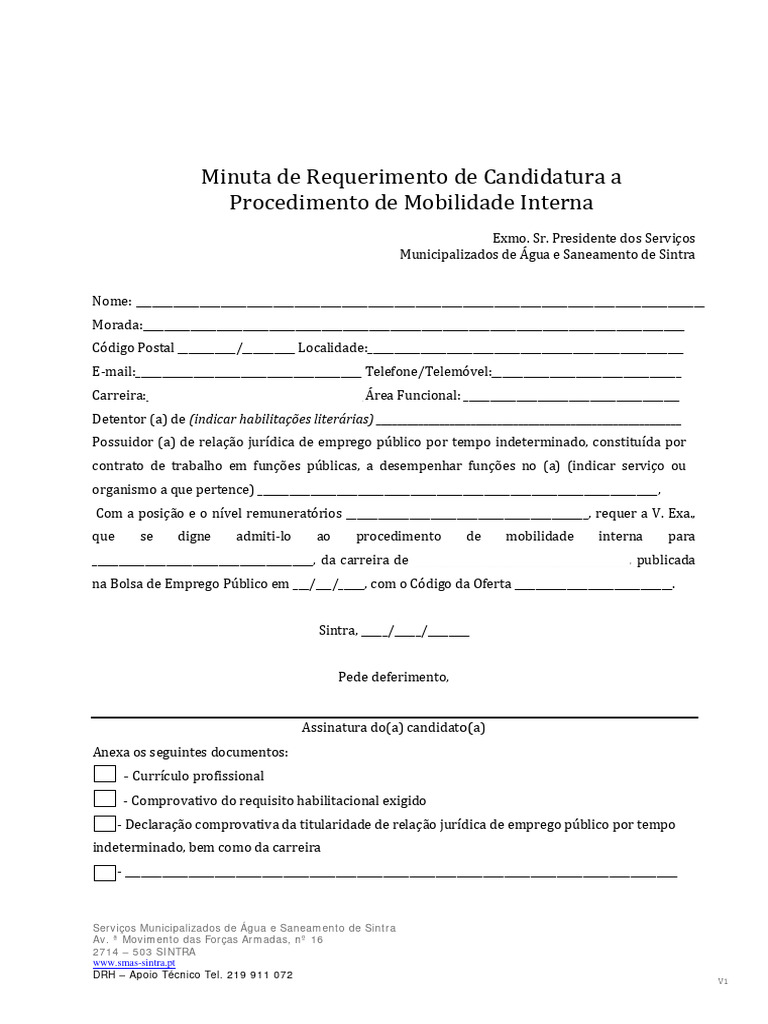 Requerimento De Mobilidade Interna SMAS Sintra PDF