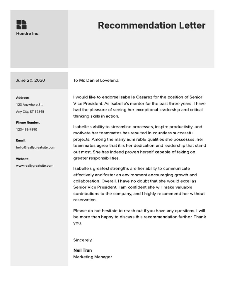 3 - Letter of Recommendation Professional Doc in Grey Bare Minimal ...