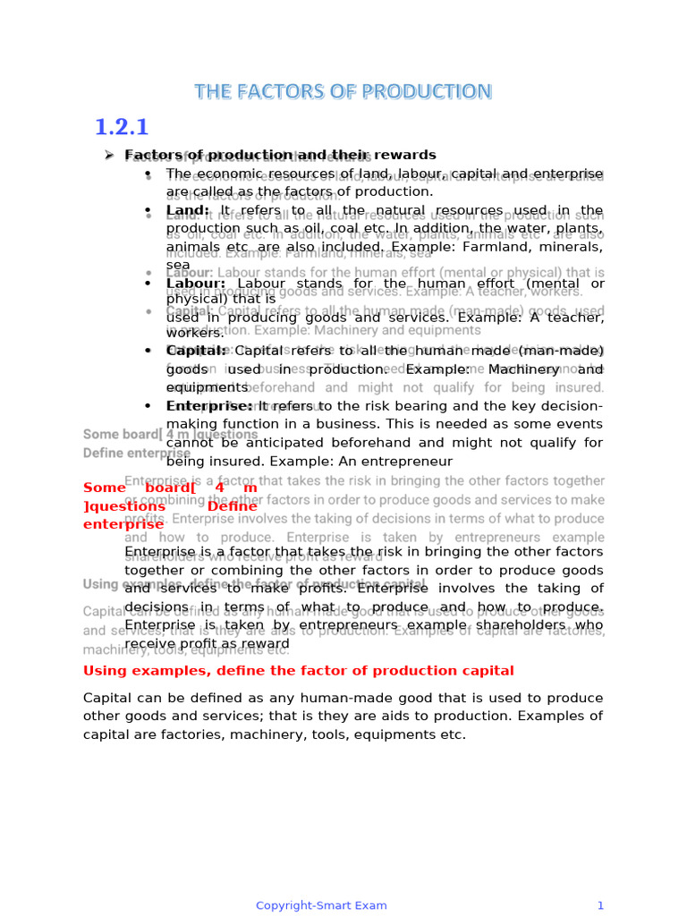 1.2 IGCSE Economcis Revision Notes The Factors of Production | PDF ...