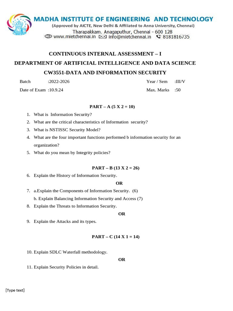 Data and Information Security Assessment | PDF