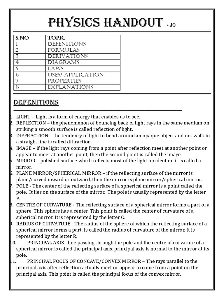 Physics Concepts: Light and Optics | PDF | Rainbow | Refraction