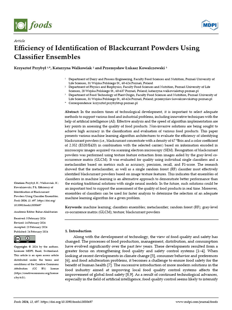 Efficiency of Identification of Blackcurrant Powders Using Classifier ...