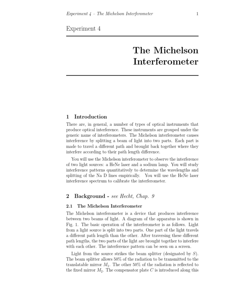 Michelson Interferometer Experiment Guide | PDF | Interferometry | Waves