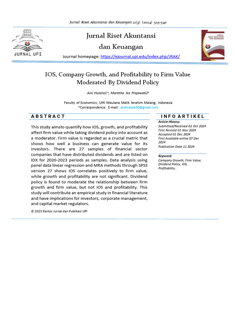 IOS, Growth, Profitability & Firm Value Analysis | PDF | Coefficient Of ...
