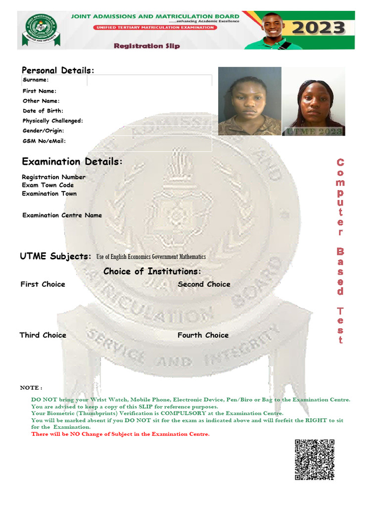 UTME Registration Details for Accounting | PDF